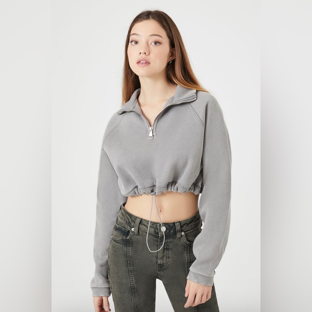 Forever 21 Fleece Half-Zip Cropped Pullover- Size M